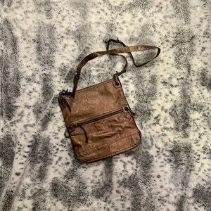 The Sak Gold Leather Fold Over Crossbody Bag